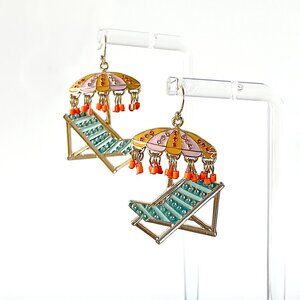 Beach Chair Umbrella Statement Earrings Gold Tone